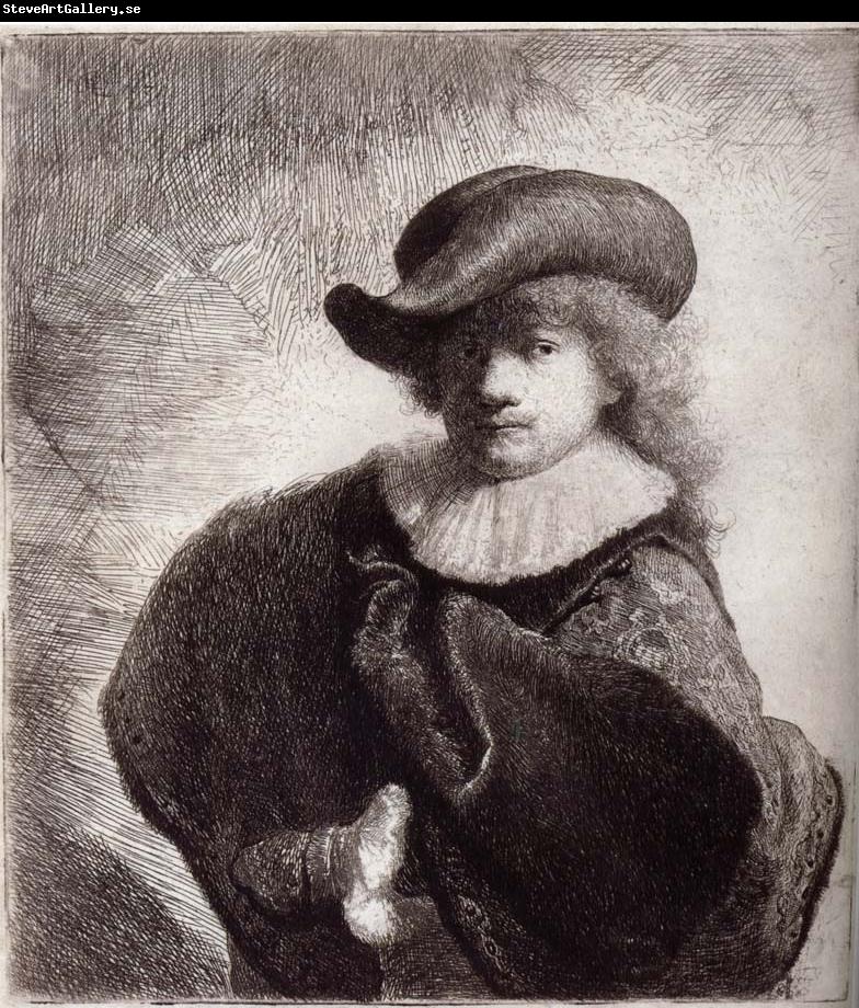 REMBRANDT Harmenszoon van Rijn Self-Portrait in a Soft Hat and Embroidered Cloak